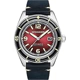 Spinnaker Fleuss Men’s Watch - Automatic Dive Watch for Men, 43mm Stainless Steel Case, Black Leather Strap, Water Resistant 150m, SP-5055-07 - Oxblood Red