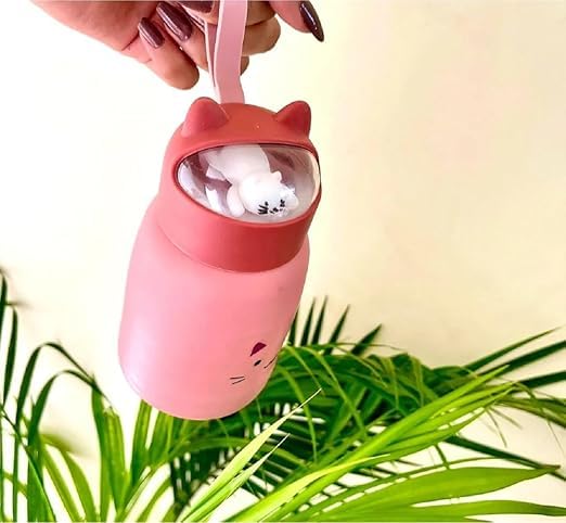 Image of Cute Cat Kids Glass Bottle 360ml - Heatproof Thermal Cup with Cover, Portable Travel Mug, Leakproof Glass Water Bottle for Children (Pack of 1)