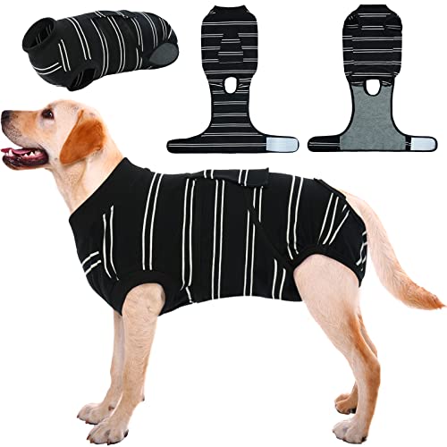 Image of Kuoser Dog Surgery Recovery Suit, Soft Breathable Dog Recovery Suit for Female Spay Male Nueuter, Anti Licking Puppy Onesie Pet Surgical Suit for Dogs Abdominal Wounds Skin Disease, Black Strips L