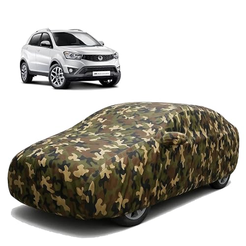 Image of Sulfar 100% Waterproof Car Body Cover Compatible with Mirror for SsangYong Korando with Long Lasting Durable Material (Triple Stitched, Full Bottom Elastic, Camouflage Army)