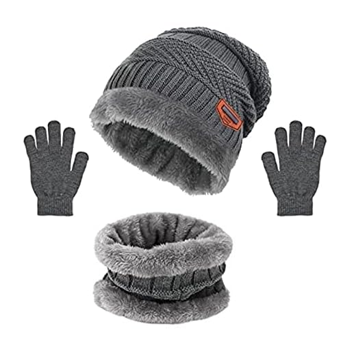 Sombrero Caliente de Punto para niños, Conjunto de Gorro de Bebé Cálido y Bufanda Guantes Gorro de invierno Forro Polar Regalo de Cumpleaños de Navidad para niños y niñas de 7-14 años