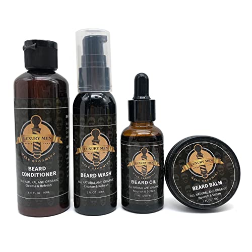 Luxury Beard Kits- Beard Kit for Men, Grooming & Trimming Tool Complete Set with Shampoo Wash, Conditioner, Beard Care Growth Oil, Balm, Brush, Comb, razor tool, Scissors & Storage Bag - Image 4