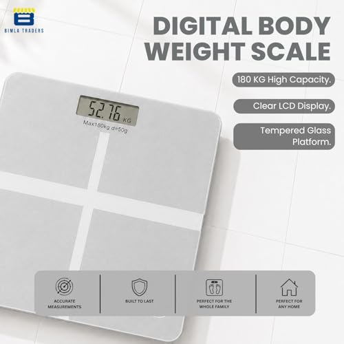 Image of Btag Premium Digital Body Weight Scale | 26x26 cm Wide Platform | Clear LCD Display | Anti-Skid Base | 180 kg Capacity Cross Design (White)
