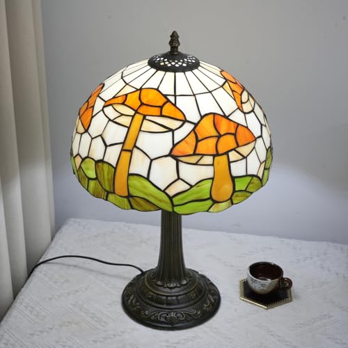 Crecobo Tiffany-Style Stained-Glass Mushroom Table Lamp (12", Warm Amber) — view 6