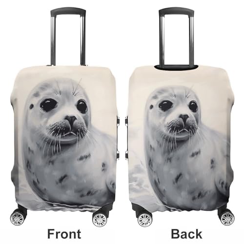 Harp Seal Painting Printed Luggage Cover Protector, Fits 18-32 Inch Luggage3
