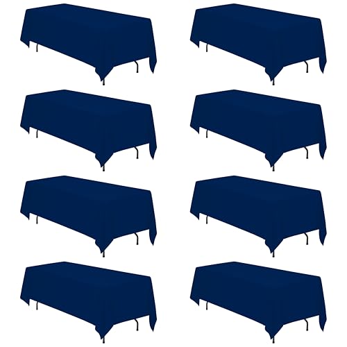 BRILLMAX 8 Pack Navy Blue Tablecloths 70 x 120 Inch for 6ft or 8ft Rectangle Tables - Rectangular Bulk Linen Polyester Fabric Washable Cloth Cover for Wedding Reception Banquet Birthday Party