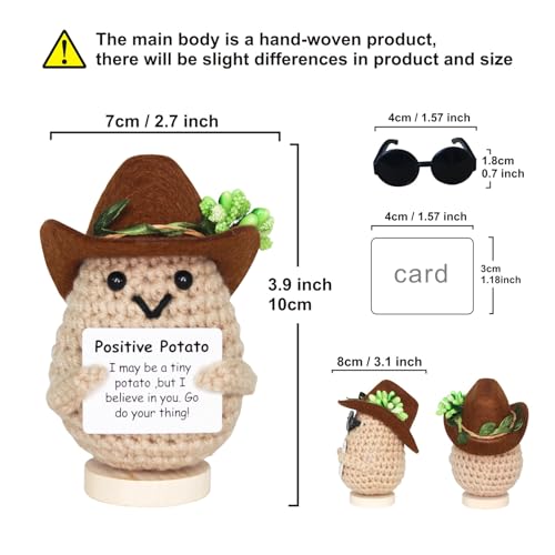 Image of Positive potato Decor,3 Handwritten Card Crochet potato Gifts, Mini Positive Crochet Animals, Support Pickle Emotional Home Decor, Birthday Gifts for Boyfriend, Best Friend, Brother, Father, Men