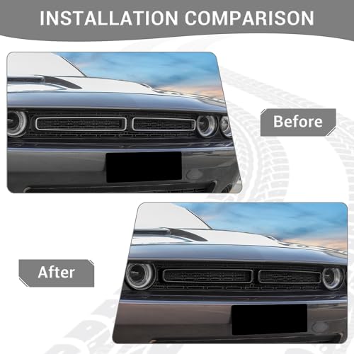 Image of for Challenger Front Grill Mesh Grille Inserts Trim Cover Black Compatible with Dodge Challenger 2015-2023 Black Exterior Accessories 2pcs