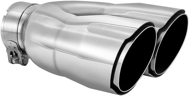 Dual Exhaust Outlet Tip, Stainless Steel, 2.5 inch Inlet,Chrome | 7" Outlet x 8.5" Length, Double Wall Exhaust Tip with Weld-On Installation