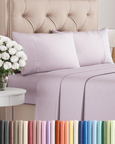 Image of Twin 4 Piece Bed Sheet Set - Breathable & Cooling Sheets - Light Lavender | Ultra Soft Hotel Luxury Bedding Set with 8-16 Inch Deep Pockets, 1 Flat & 1 Fitted Sheet & 2 Pillowcases, Wrinkle & Fade Free