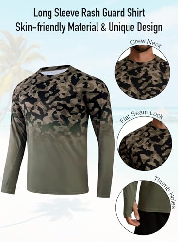 XiaoMoSha Men's Sun Protection Long Sleeve Shirts UPF 50+ Rash Guard Swim T-Shirt Quick Dry Fishing Hiking Running Top Outdoor Lightweight Athletic UV Sports Shirt Medium Green Camouflage — view 5