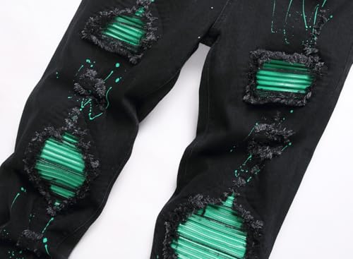 Men's Ripped Patch Elastic Jeans Fashion Slim Fit Regular Denim Pants3