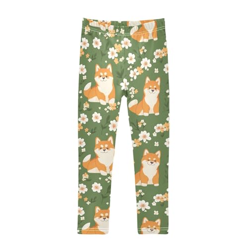 Cute Shiba Inu Girls Leggings,Workout Leggings for Girls Toddler Athletic Leggings Size for 3-10T