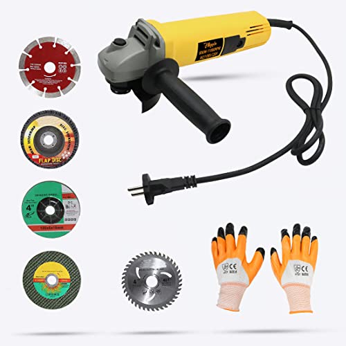 Image of Hillgrove HGCM19M1 Angle Grinder With Gloves And 5Pcs(1Pcs Each) Metal Cutting Wheel, Grinding, Tile Cutting, Wood Cutting, Flap Disk (100 mm Wheel Diameter)