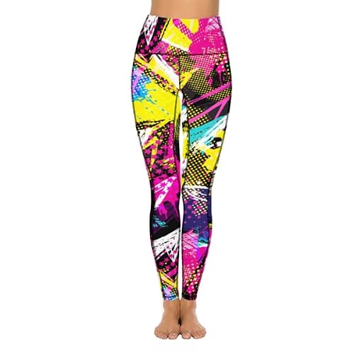 Qivicima Women High Waist Workout Leggings Geometry Printed Gym Athletic Tummy Control Yoga Pants With Pockets D40 Geometry L #TOP1