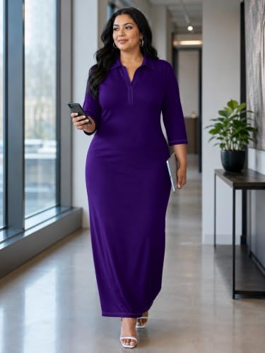 Image of PinkPatty Women's Casual 3 /4 Sleeve Polo V Neck Bodycon Maxi Dress