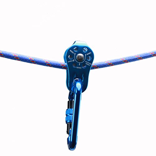 Geelife 20KN Micro Climbing Pulley General Purpose Small Aluminum Rope Pulleys for Rescue/Aloft Work/Rappelling Etc. (Blue, Single Pulley)