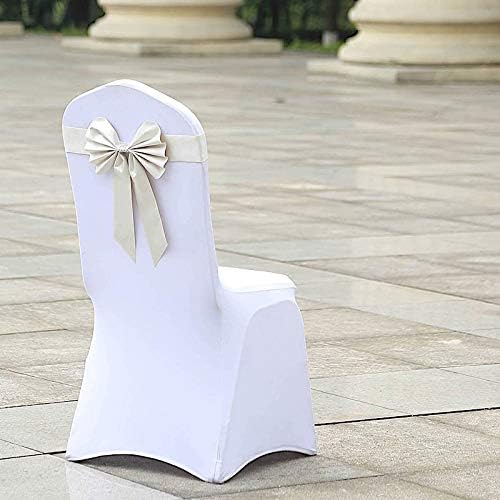 Balsa Circle 50 pcs Ivory Reversible Satin Faux Leather Bow Tie Chair Sashes with Buckles - Wedding Ceremony Reception Decorations