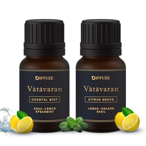 Image of DIFFUZE Essential Oil Set - Fresh Duo - 2 x 15 ml (Coastal Mist & Citrus Grove) | Lemon, Orange, Basil & Spearmint Fragrance Oil Blend for Diffuser & Room Freshness | Long-Lasting Refreshing Aroma for Home & Office