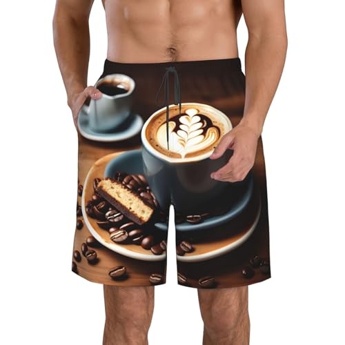 Delicious Coffee Print Stylish Beach Shorts Swim Trunks Lightweight Breathable Summer Outdoor Activities