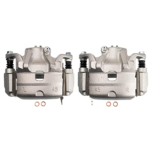Image of TRQ Front Driver and Passenger Side Brake Caliper Set 2 Piece Caliper Brackets Hardware for 2010-2012 Nissan Altima 13 Altima Base S SL 2011-2012 Sentra SE-R