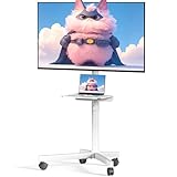 Mobile TV Cart Rolling TV Stand for 23-60 Inch LCD LED OLED Flat Curved Screens up to 88 lbs, Height Adjustable Portable TV Cart with Shelf/Wheels, Outdoor TV Stand Mount, Max VESA 400x400mm, White
