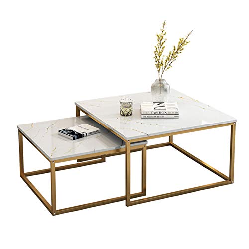 Jiagu Table basse moderne en marbre avec pieds dorés pour salle à manger, bureau, carrée en bois