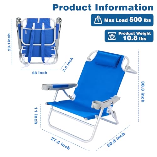 Image of SUNNYFEEL Extra Wide 28 inch Low Beach Chair 2 Pack 5 Position Lay Flat, XL Oversized Portable Folding Camping Chairs with Cup Holder for Outdoor /Trip, Foldable Backpack Beach Chair for Adults
