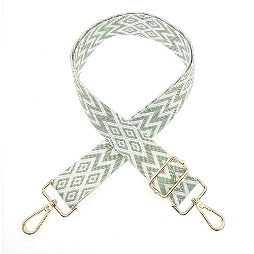 Image of JZK Bohemian style green-white adjustable wide fabric bag strap with clips for handbag, shoulder bag strap, crossbody bag strap replacement