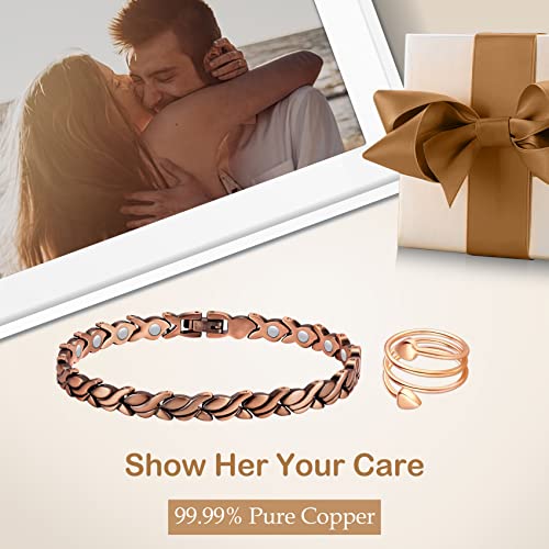 Feraco Copper Bracelet for Women 99.99% Solid Copper Magnetic Bracelets, Unique X Shape Links, Magnetic Field Therapy Jewelry Gifts