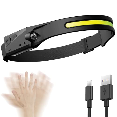 Linterna frontal LED recargable, Linterna de Cabeza con sensor LED, Luz Frontal Cabeza IPX6 Impermeable, Headlamp 230 ° y faro con 5 modos de luz para pesca, camping, correr Cover