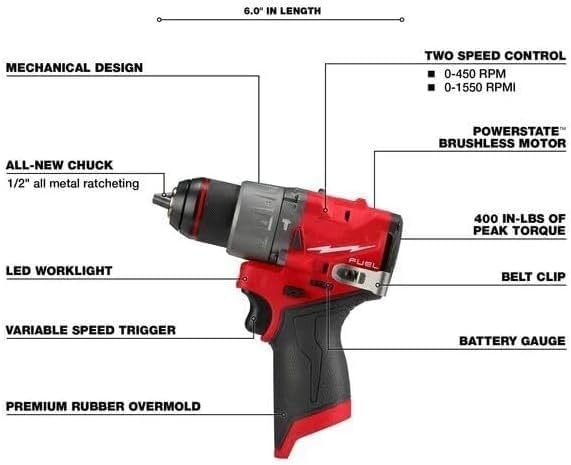 Diagram of Tecforeman For Milwaukee M12 FUEL Hammer Drill/Driver components