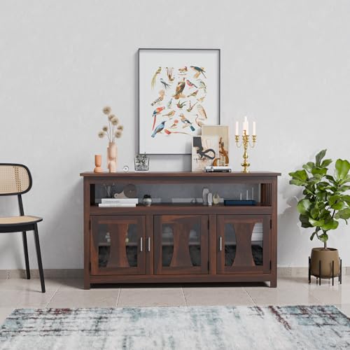 Image of WOODY Furniture Kitchen Crockery Cabinet Wooden | Solid Wood Sideboard Cabinet for Living Room | Solid Wood Storage Cabinet for Dining & Living Room | Sheesham Wood Console Table (Walnut Finish)