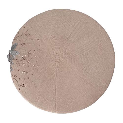 Zlyc Womens French Beret Hat, Reversible Solid Color Cashmere Mosaic Warm Beret Cap For Girls (Flower Beige) #TOP4