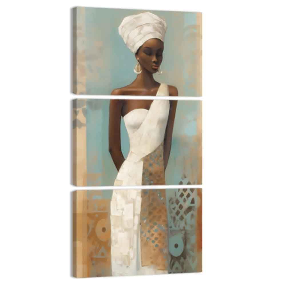 ZQQART 3 Pieces Abstract Black Woman Wall Art African Tribal Woman Picture Print on Canvas Traditional African Tribal Paintings Prints Framed(White,12.00"x16.00"x3Pcs)
