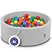 Produktbild KiddyMoon Bällebad 90X30cm/300 Bälle  7Cm Bällepool Mit Bunten Bällen Für Babys Kinder Rund, Hellgrau:Gelb/Grün/Blau/Rot/Orange