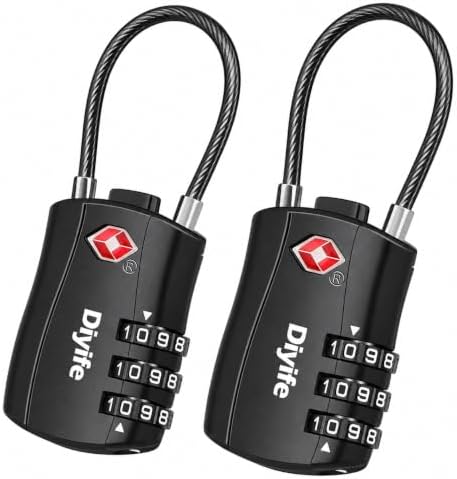 Diyife TSA Approved Luggage Locks with Flexible Steel Cable, Easy...