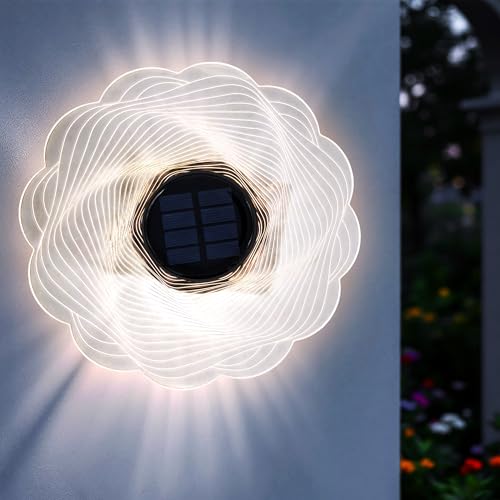 LED Solar Wandlampe Blume transparent - 18 cm - Deko Gartenstecker warm weiß - Garten Wand Beleuchtung Solarlampe Stimmungslicht Gartenlicht Zaunleuchte Beetstecker Wandbild Gartendeko für Außen