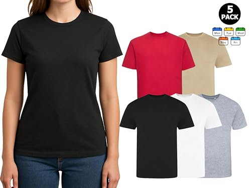 Lot de 5 t-shirts pour femme col rond manches courtes décontracté taille S-XL - 2