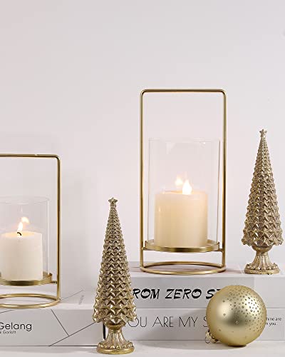 Rm Roomers Christmas Tree Figurine, Resin Christmas Tree, Tabletop Gold Tree Set Of 2, Desk Centerpieces For Christmas Decor, Vintage Decor #TOP1