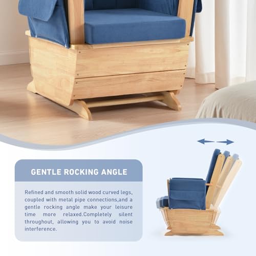 Image of Glider Rocking Chair with Storage Pocket, Silent and Smooth Rocking Motion, Padded Seat Cushion, Ideal for Living Rooms, Nurseries, Reading or Relaxing Blue