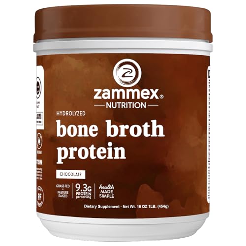 Zammex Bone Broth Protein Powder, Pure Grass Fed Beef, Chocolate Protein Powder,Hydrolyzed Collagen Supplement for Healthy Skin,Nails,Hair,Joints, Non-GMO,Gluten Free, Great in Shakes