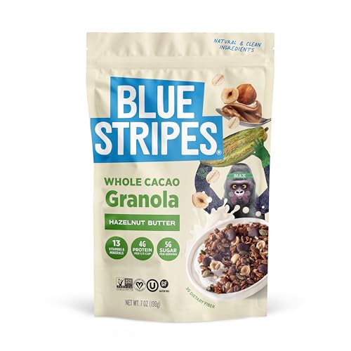 Blue Stripes Whole Cacao Granola - Gluten Free Dark Chocolate Granola for Cereal, Oatmeal, Yogurt,...