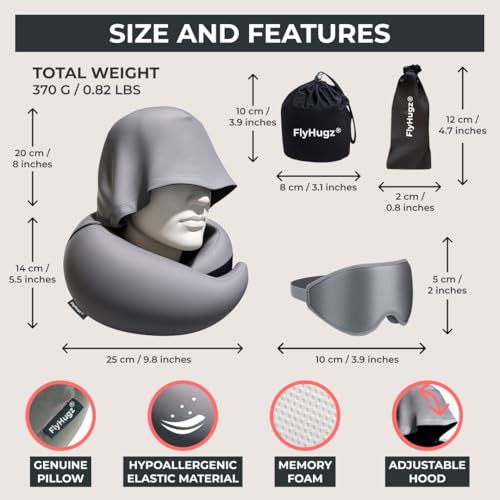 FlyHugz® Ultimate Travel Comfort Set – Hooded Memory Foam Neck Pillow + 3D Contoured Sleep Mask | Adjustable Hood, Washable Cover & 100% Light-Blocking Eye Mask | First-Class Rest for Flights & Home - Image 4
