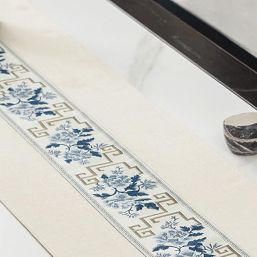 Chemin de table rustique motif style chinois beige pour repas chaleureux