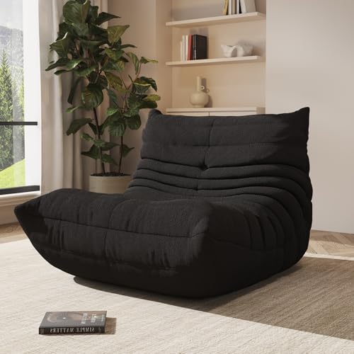 Image of Giant Bean Bag Chair for Adults，Comfy Single Floor Fireside Chair with Memory Foam,Cozy Accent Sofa Couch Boneless Chaise Loungefor Small Room Living Room Bedroom Gaming Room(Black, Single)
