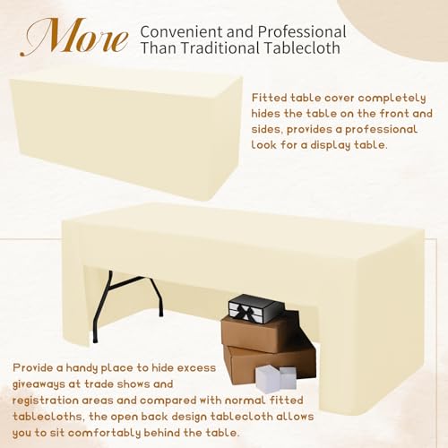 Confezione da 2 tovaglie beige aperte sul retro per tavolo pieghevole da 1,8 m, lavabile, tessuto di poliestere beige, tovaglia per fiere, feste, matrimoni, eventi - immagine 4
