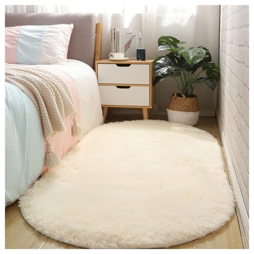 Treer Tapis Salon Ovale Tapis Grande Taille Chambre Modernes, Soft Tapis De Salon Tapis à Poils Longs Grand Tapis pour Enfant Chambre, Salon, Chambre à Coucher (Beige,60x120cm)