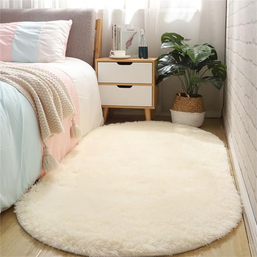 Treer Alfombra Oval de Pelo Largo para Salón, Alfombras Dormitorio Modernas Lavables Antideslizante Alfombra Shaggy Grandes,...