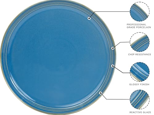 Image of Bodhi House Handcrafted Chip Resistance Porcelain Dinner Set, 14 Pieces Dish Set Serving for 6, Microwave and Dishwasher Safe, Bone-ash Free, Crockery Set for Dining and Gifting, Mid Blue